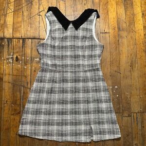 Francesca's Mini Dress Women's L Gray Plaid Sleeveless Peter Pan Collar Back Zip